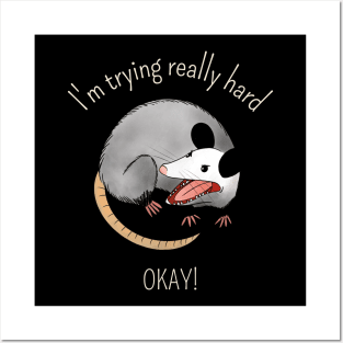 I'm Trying really hard, OKAY - funny Possum Posters and Art